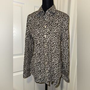 Talbots Black and White Animal Print Button Down Shirt